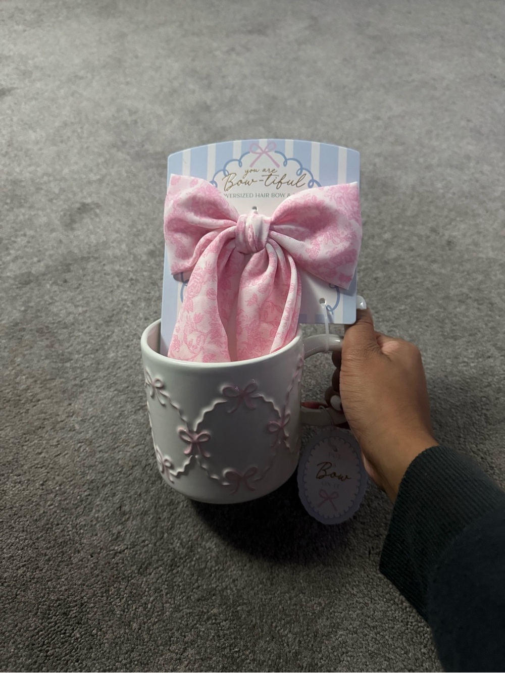 Oversized Pink Hair Bow and Mug Set